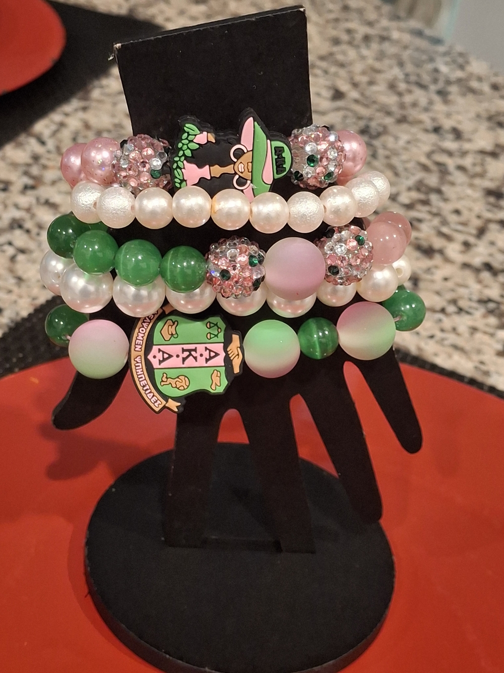 AKA Beaded Stretch Bracelet Set - Pink & Green